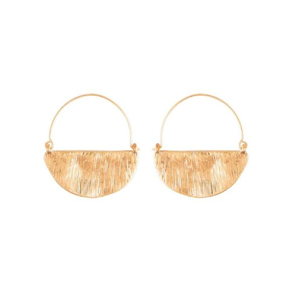 NEW NORDSTROM REVOLVE Gold Hammered Half Circle Disc Hoop Earrings Jewelry Boho - Picture 10 of 10